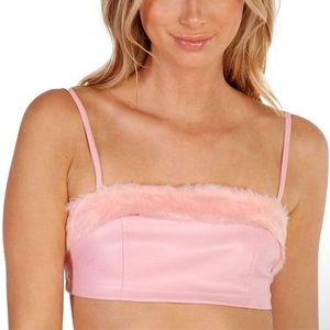 iheartraves pink fluffy leather crop top